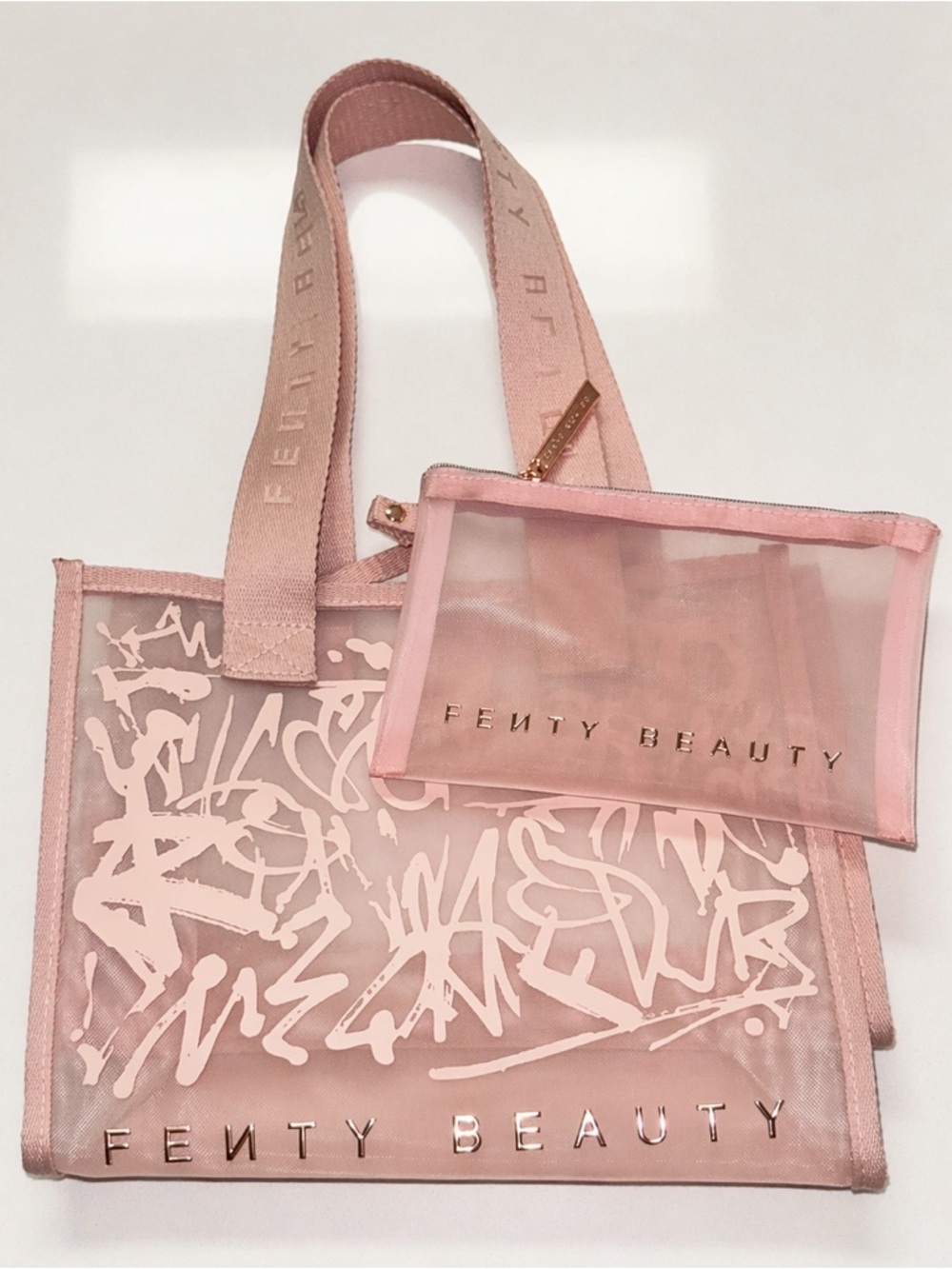 Fenty Beauty Nude Mesh Tote Bag with Pouch